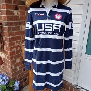 RALPH LAUREN BLUE LABEL SZ M TEAM USA PARALYMPIC TEAM 16 30 COLLARED STRIPED NEW